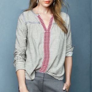 J. Crew stripe embroidered long sleeve V-neck peasant top 6
